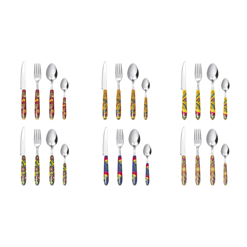 24 Pieces Coloured Cutlery Set, Service For 6