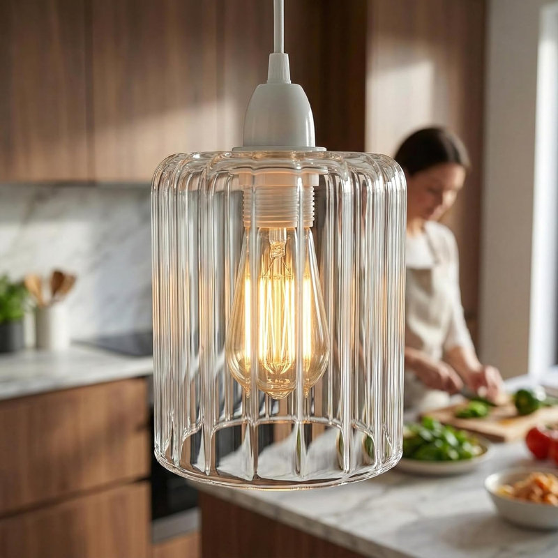14 cm H Drum Glass Lamp Shade in Clear