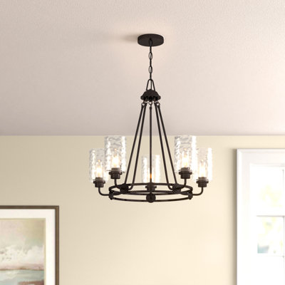 Manningtree 5 - Light Steel Dimmable Wagon Wheel Chandelier
