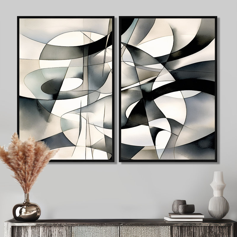 Abstrait neutre, art moderne, Impression encadrée flottante, Black, 36" H x 48" W