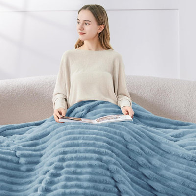 Jeté en molleton pour canapé - couverture moelleuse douce et chaude 300GSM, couvertures à rayures décoratives et personnalisables pour femmes, hommes, 50 po x 60 po
