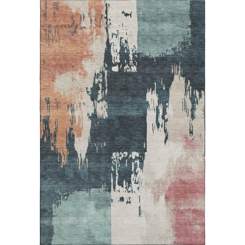 Tapis abstrait lavable à la machine de qualité supérieure Mayfield AMF2347, Bleu sarcelle, 10 pi x 14 pi