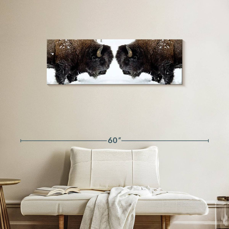 Bison Clash sur impression sur toile, H 14 po x l 42 po x P 1,25 po
