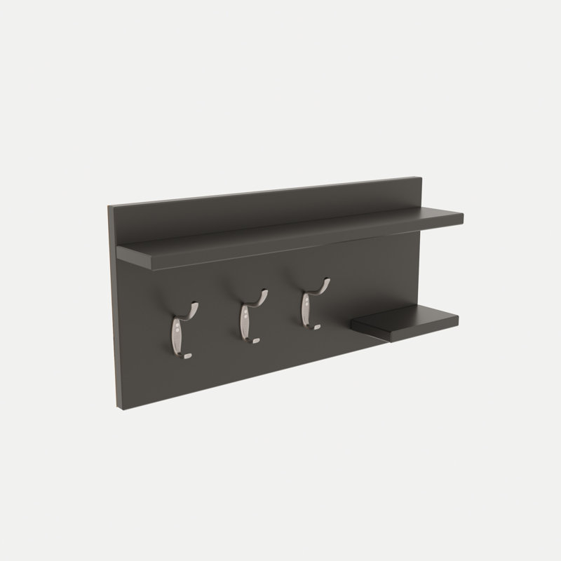 2 Piece Floating Shelf with Hooks, Anthracite