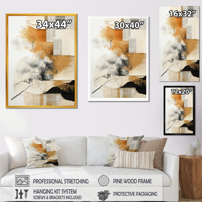 «Black Twilight Dream Abstract Collages III», art mural abstrait, Cadre simple noir, H 20 po x l 12 po x P 1 po