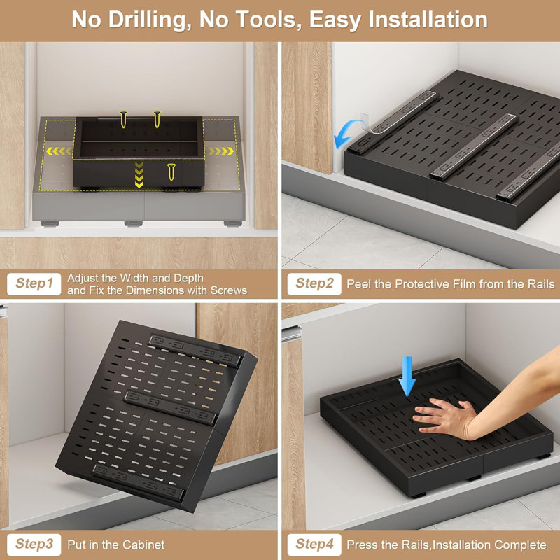 Tiroirs à perceuse 2 pièces, tiroirs coulissants adhésifs, tablettes coulissantes pour armoires, H 3 po x l 11 po x P 17 po