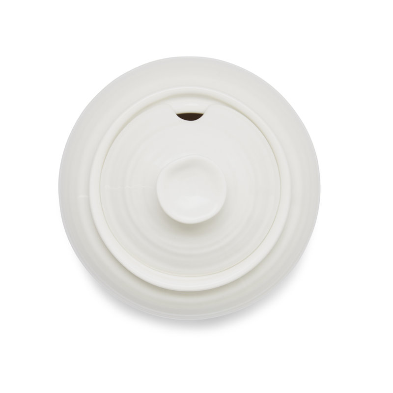 White Porcelain Ripple Design Covered Sugar Bowl