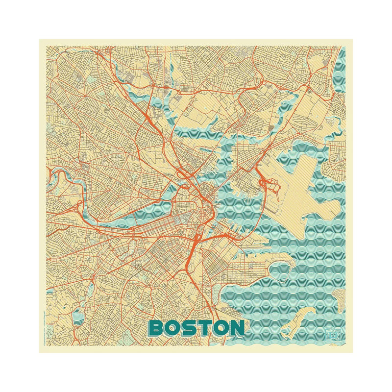 Boston Retro Urban Blueprint Map by Hubert Roguski - Wrapped Canvas Print, 66.04 cm H x 66.04 cm W x 3.175 cm D