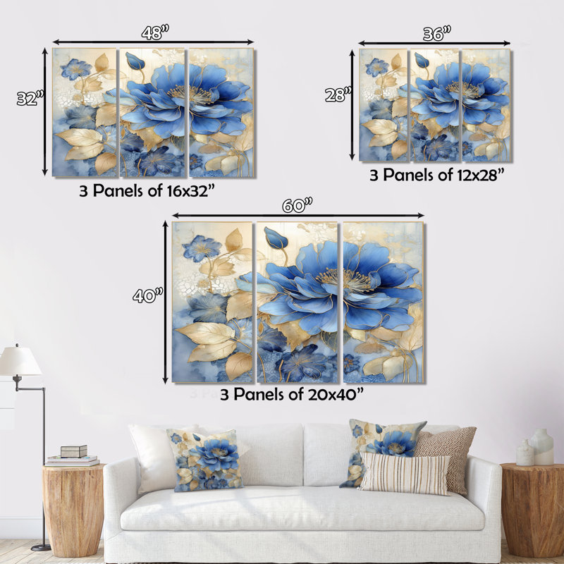 «Blooming Blue & White Chrysanthemum Flower I - Flowers», art mural sur toile, H 40 po x l 60 po x P 1 po