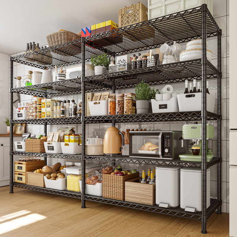 Étagère de rangement réglable en acier Marlia, Noir, 5 niveaux: H 70,9 po x l 72,8 po x P 17,7 po