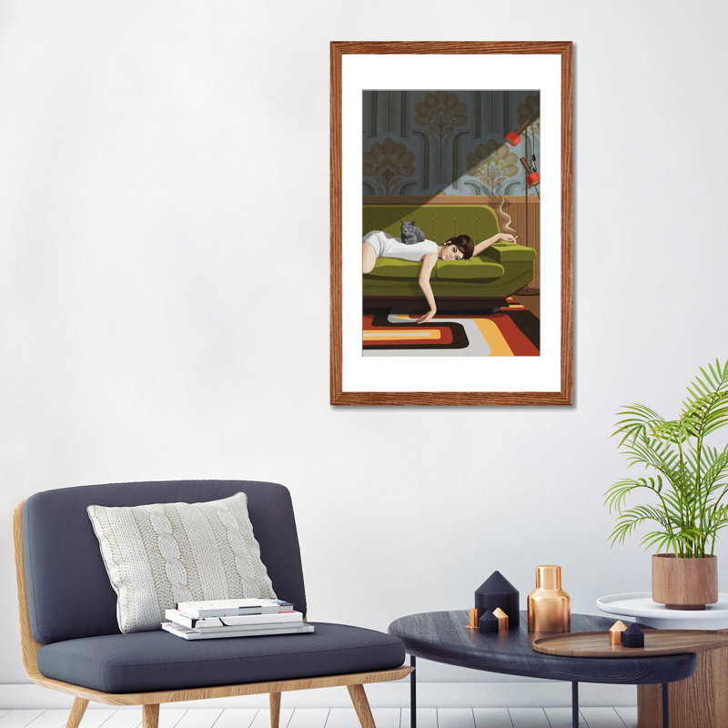 «Waiting Game on Canvas» par Artcatillustrated Print, Impression encadrée, H 32 po x l 24 po, Bois classique