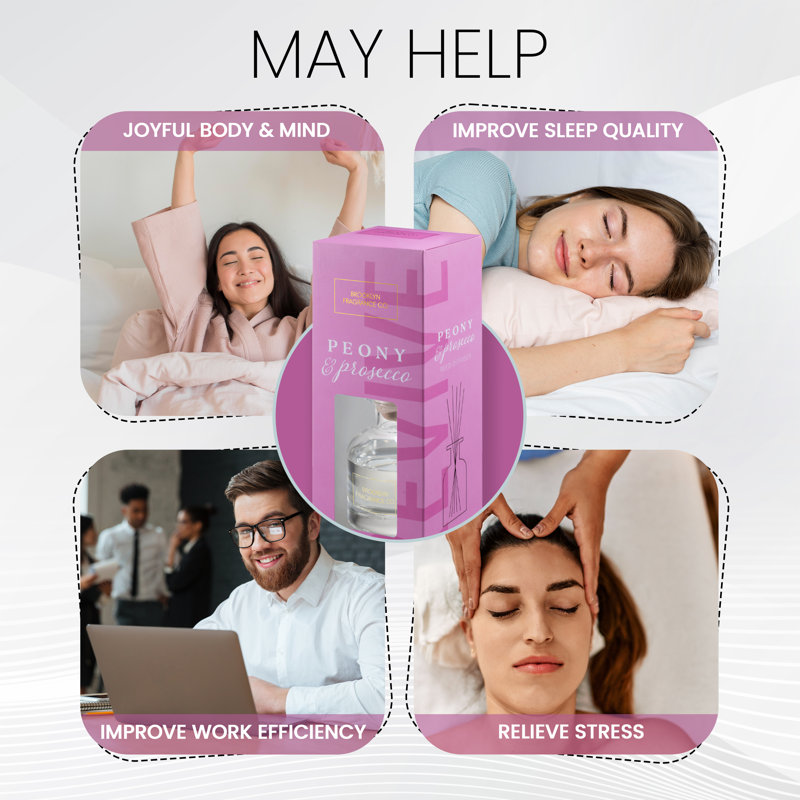 Brooklyn Fragrance Co. Aroma Diffuseur - parfum durable de qualité supérieure - assainisseurs d'air pour les pivoines et les parfums Prosecco - diffuseur de roseaux pour une grande pièce - 100 ml