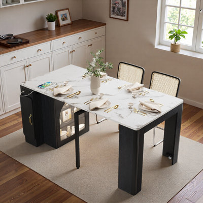 Kitchen Island With Extendable Tabletop, Power Outlet, Side Storage Area And Built-in Led Light Strip by Ivy Bronx
