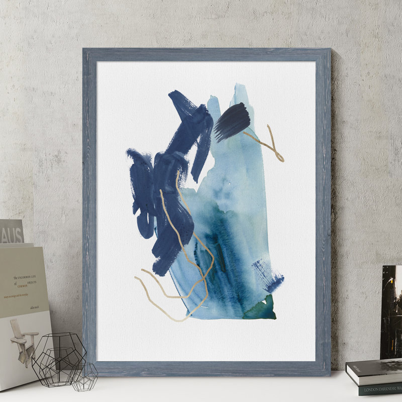 « Indigo Collide III », reproduction d’art encadrée, H 32 po x l 44 po x P 1,3 po, Toile avec cadre gris