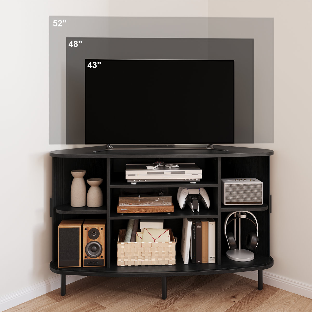 Modern Black Wood Corner TV Console for Living Rooms view 3