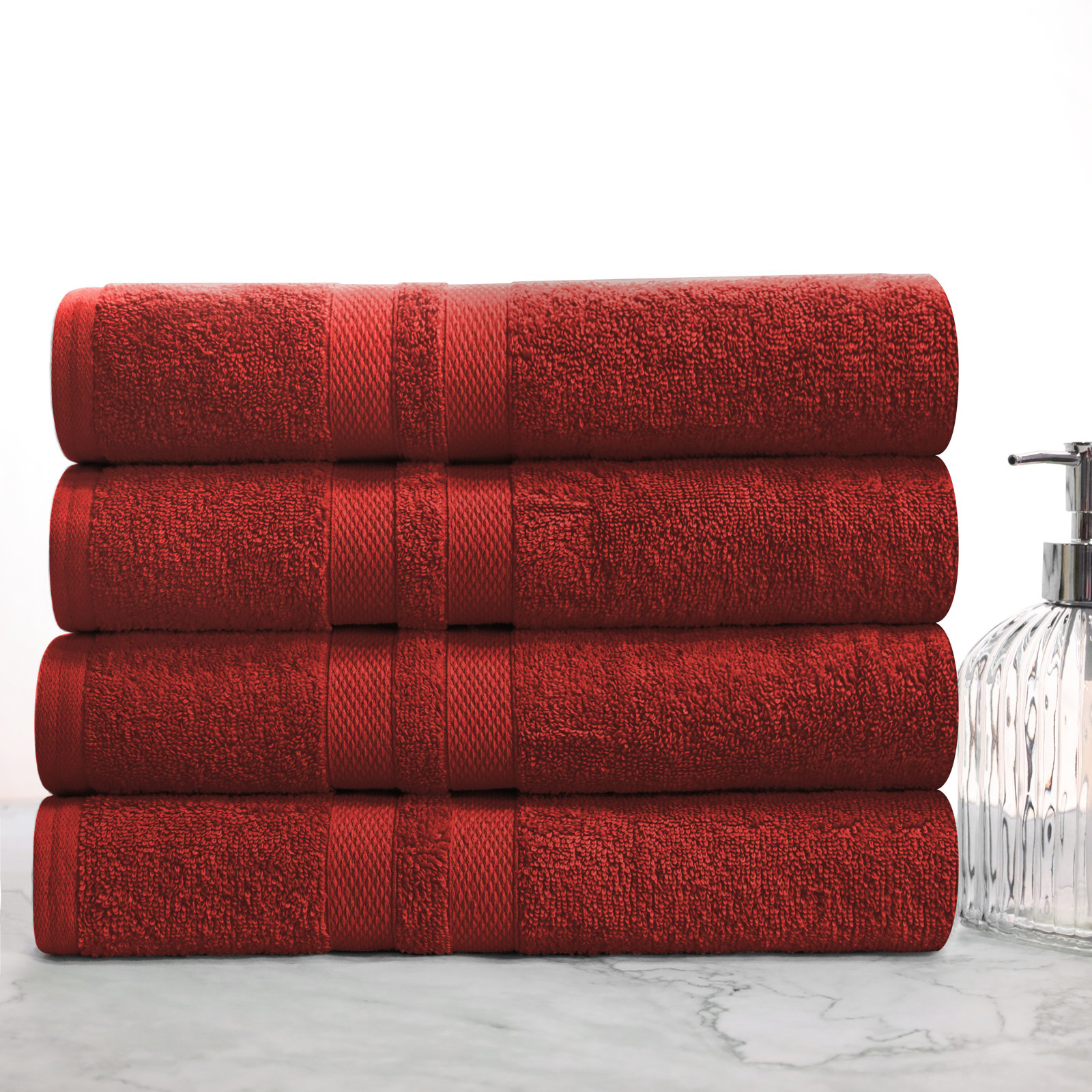 Quick-Drying Cotton Bath Towel Set, Maroon
