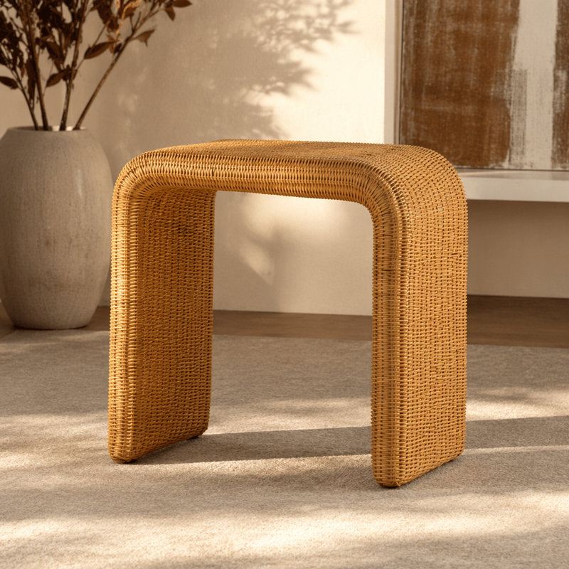 Table de bout carrée en rotin tissé, naturel, 20.07" H x 22.07" W x 22.07" D