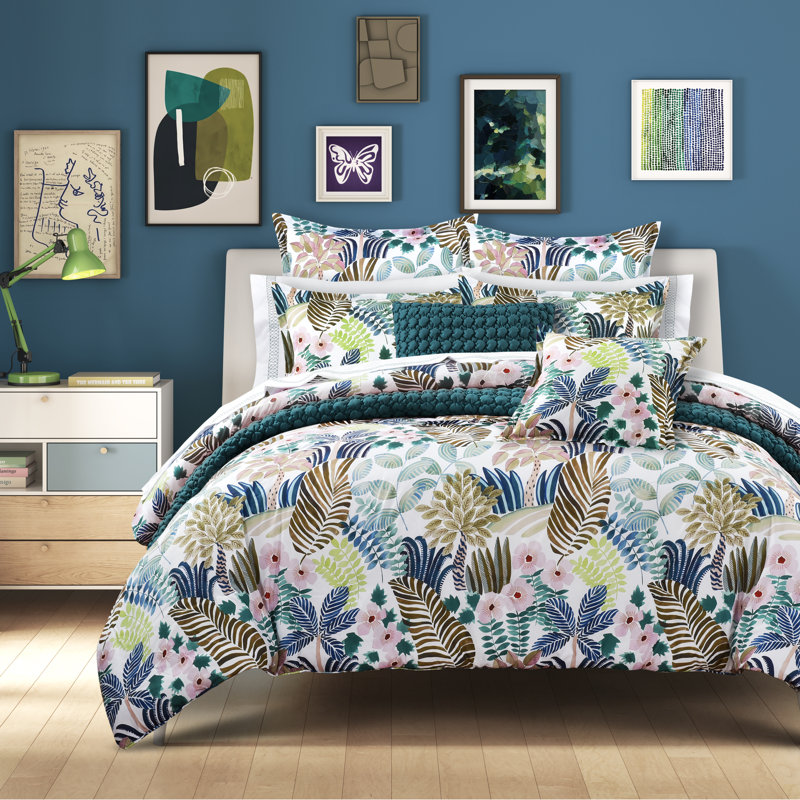 Tropical Blue Microfiber Full Bedding Set with Shams