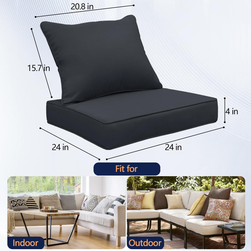 24x24 Inch Water-Resistant and Fade-Resistant Outdoor Back Pillows with Zipper for Patio Furniture, Dining Chairs and Sectional Sofas