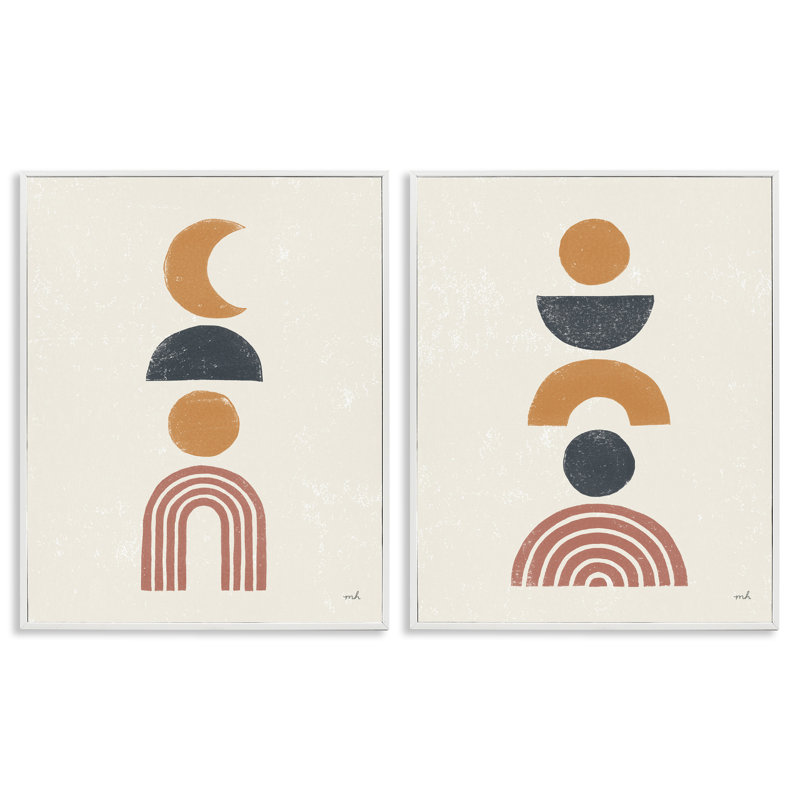 Sun and Moon Bohemian Symbols, ensemble de 2 estampes numériques par Moira Hershey, Giclée encadrée blanc bord de mer