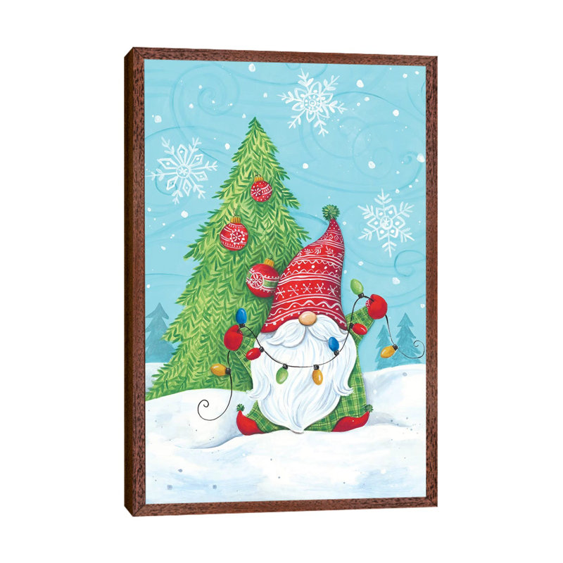 Elf Gnome With Lights by Diane Kater - Print on Canvas, 101.6cm H x 66.04cm W x 3.81cm D, Classic Brown Wood Framed