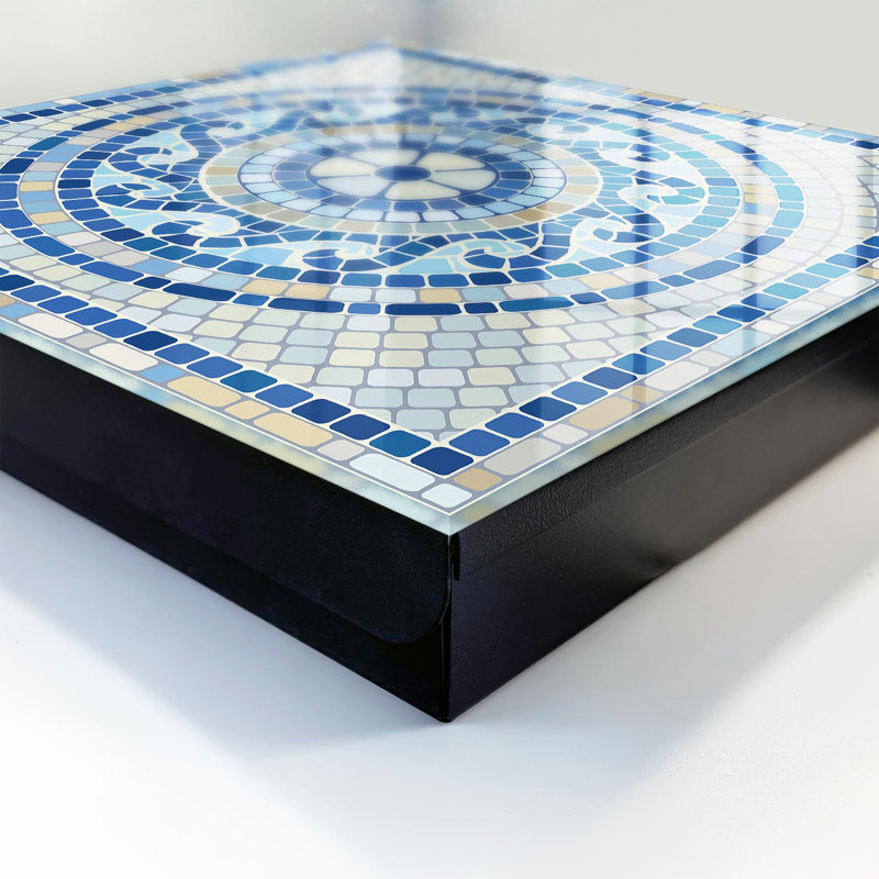 Key cabinet for wall, Opens to the right, 30x30x5, White, Round mosaic in blue and beige tones, 