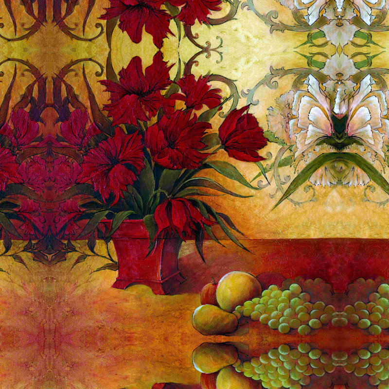 Bouquet de poterie rouge - peinture sur toile tendue, H 12 po x l 12 po