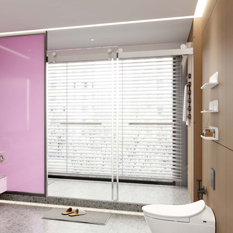 Porte de douche sans cadre de l 68 po x H 76 po, Nickel brossé