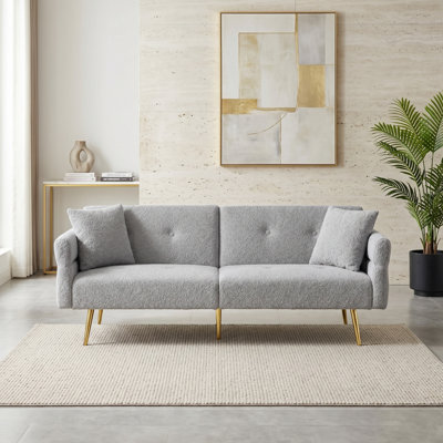 Modern Teddy Upholstered Convertible Sleeper Loveseat with Adjustable Armrests and Gold Metal Legs