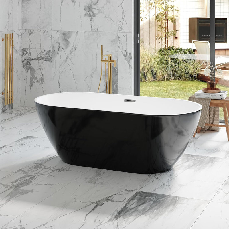 Freestanding Bathtub 59/67 inch Acrylic Soaking Tub with Chrome Drain and Overflow, Compact Modern Bath for Bathroom Upgrade and Relaxing Home Spa Experience