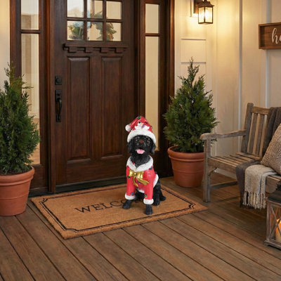 Parker Holiday Christmas Dog Statue with Santa Hat for Outdoor Home Decor