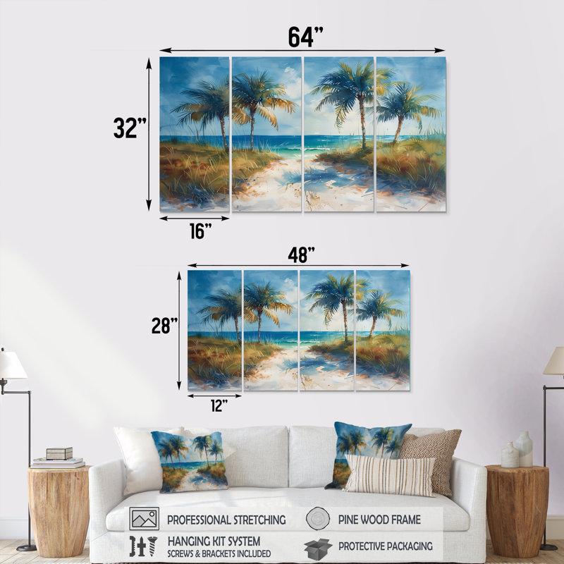 Ensemble de décorations murales bleu vert et palmiers Coastal Breeze II - Palmiers et palmiers, H 32 po x l 64 po