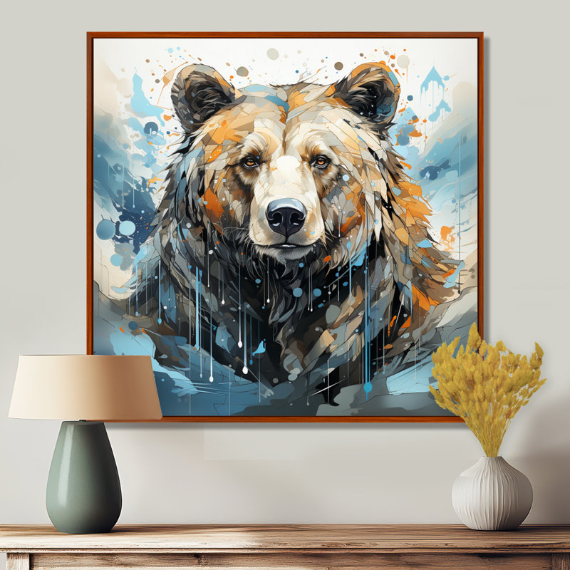 Représentation abstraite d'un mouvement d'ours sur toile, H 16 po x l 16 po x P 1 po, Cadre flottant brun