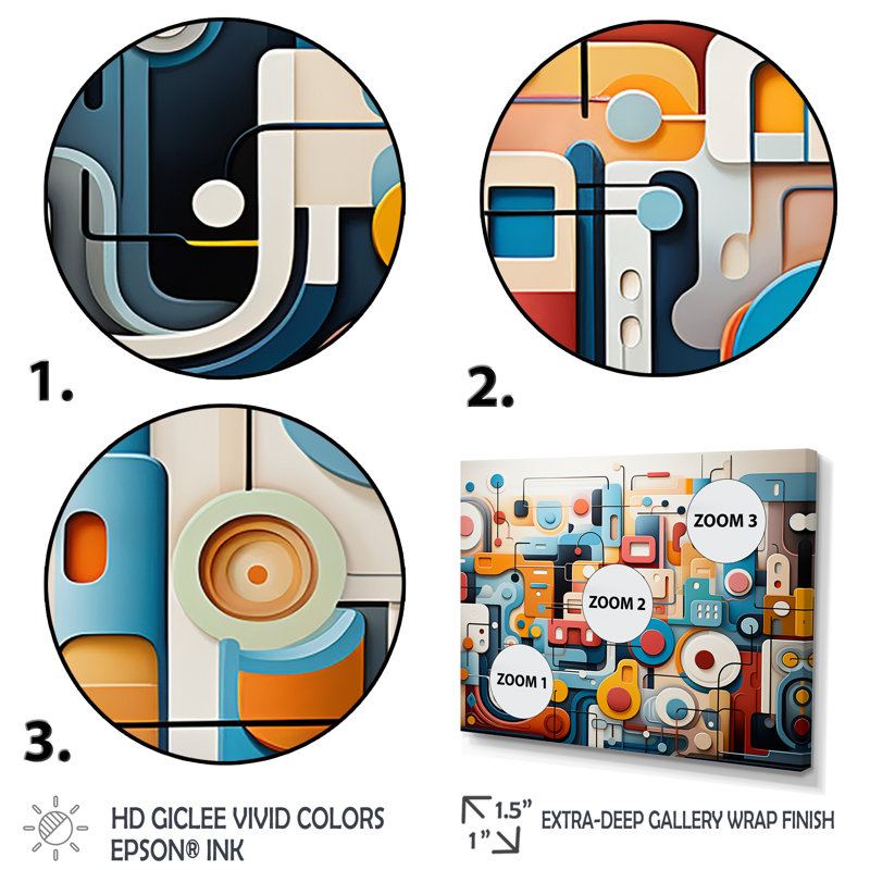 Fusion abstraite bleue et jaune - art mural abstrait, Cadre flottant doré, H 16 po x l 32 po x P 1 po