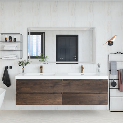 Meuble-lavabo double 72 po avec plateau en résine Deyja
