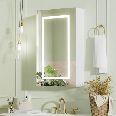 Ayyash 40x66cm Wall-Mounted LED Mirror Cabinet with 3-Tier Storage