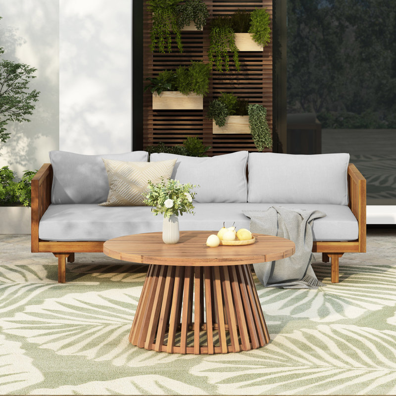 Ensemble de conversation moderne avec coussins Giuliette, Gris clair, Teak