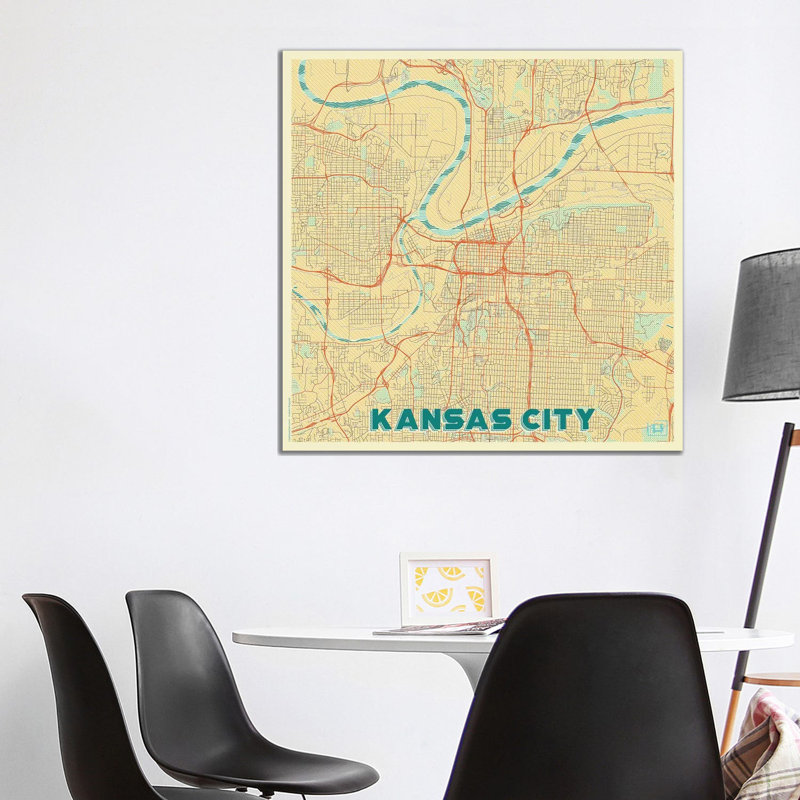 Kansas City Retro Urban Blueprint Map by Hubert Roguski - Wrapped Canvas Gallery-Wrapped Canvas Giclée