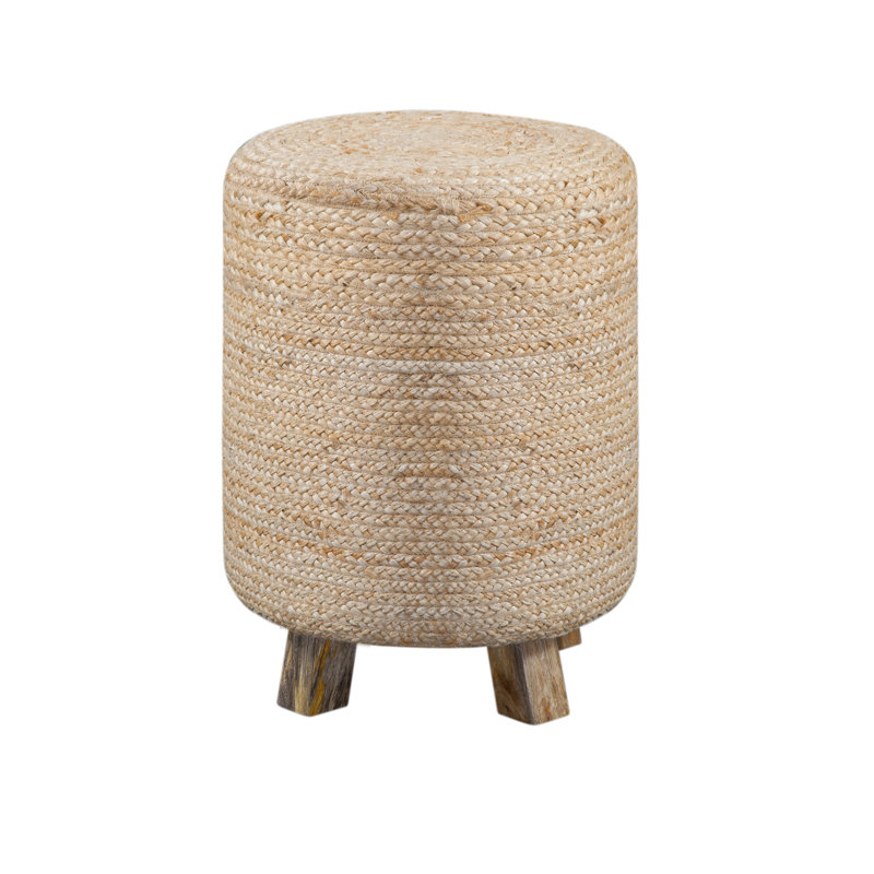 Natural Woven Jute And Solid Wood Round End Table