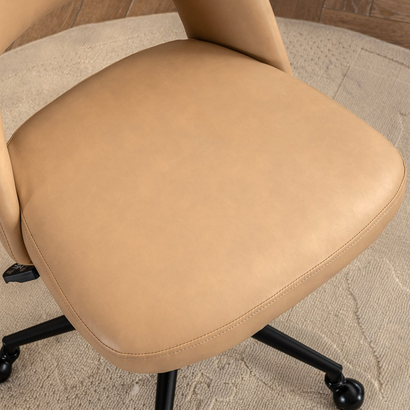 Chaise de bureau Modern Home, chaise de bureau pivotante rembourrée en similicuir, chaise de travail sans accoudoirs avec dossier inclinable, chaise de bureau réglable en hauteur avec roulette, taupe