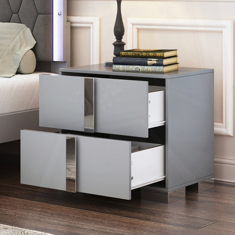 Table de chevet élégante avec 2 tiroirs, Gris
