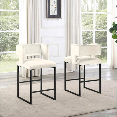 Ensemble de 2 tabourets de bar modernes et contemporains de 68,5 cm (27 pouces) avec revêtement en velours rembourré doux, pieds en métal, tabourets d'appoint de cuisine