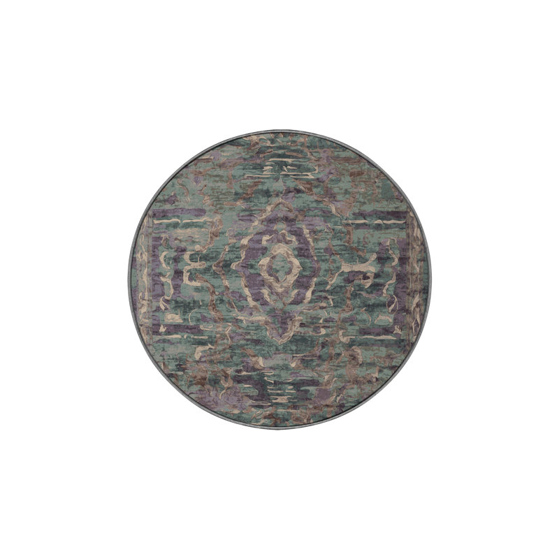 Tapis gris soyeux et moelleux, Rond 8 pi