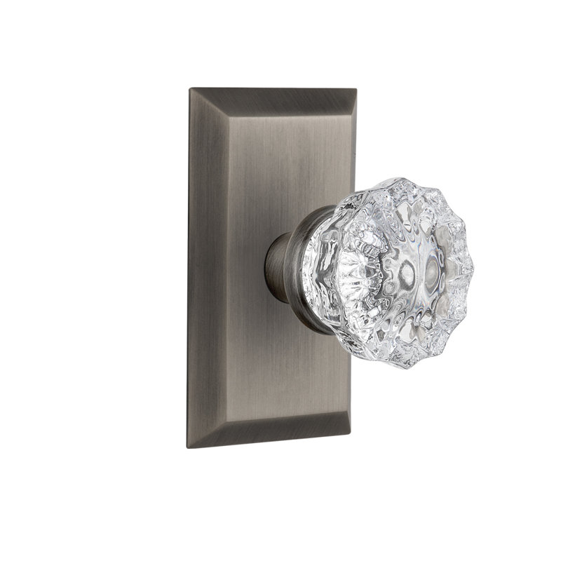 Studio Plate with Crystal Door Knob, 2-3/8", Antique Pewter