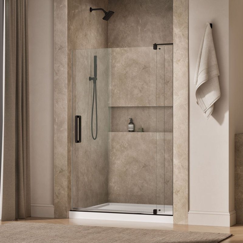Revel 48'' x 70'' Pivot Shower Door with CleanCoat® Technology, Anodized Dark Bronze, Crystal Clear