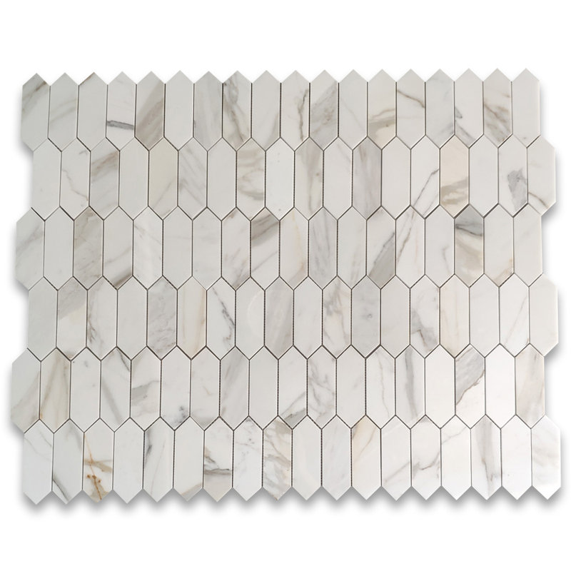 Calacatta 12" x 9" Marble Mosaic Tile, White/Gray
