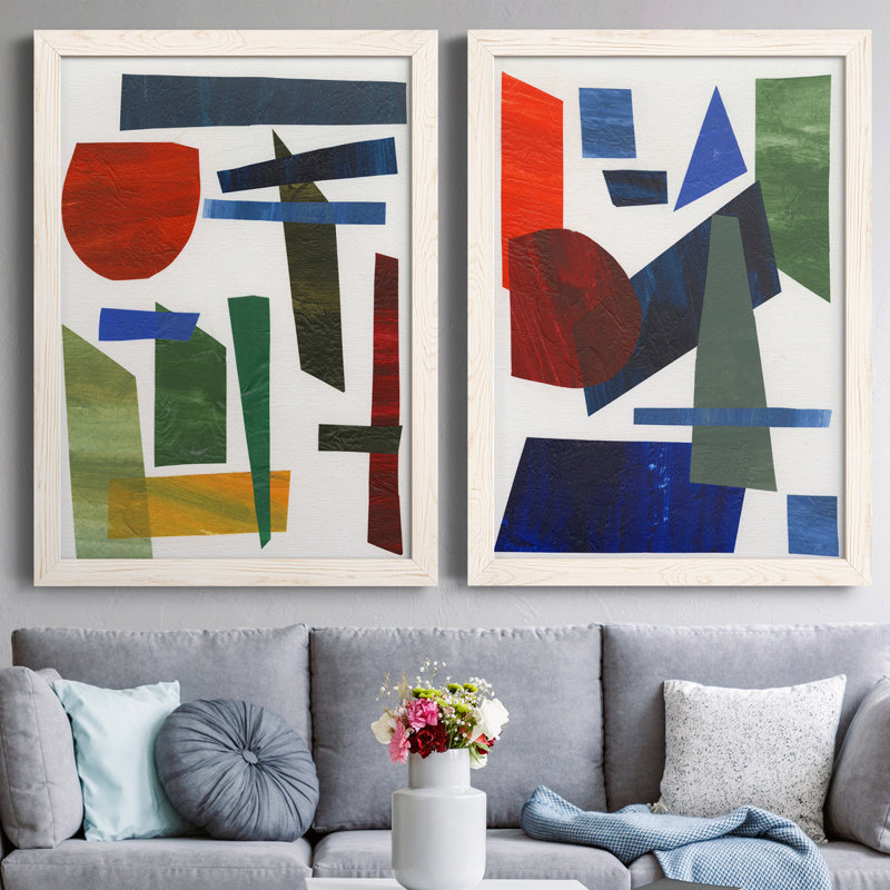 Shapes II - ensemble de 2 impressions encadrées, Toile blanche encadrée, H 20 po x l 34 po x P 1,5 po