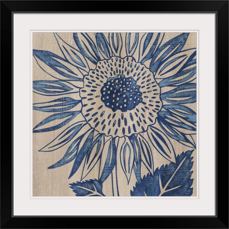 Indigo tournesol - imprimé, Cadre noir, H 28 x l 28 po x P 1 po