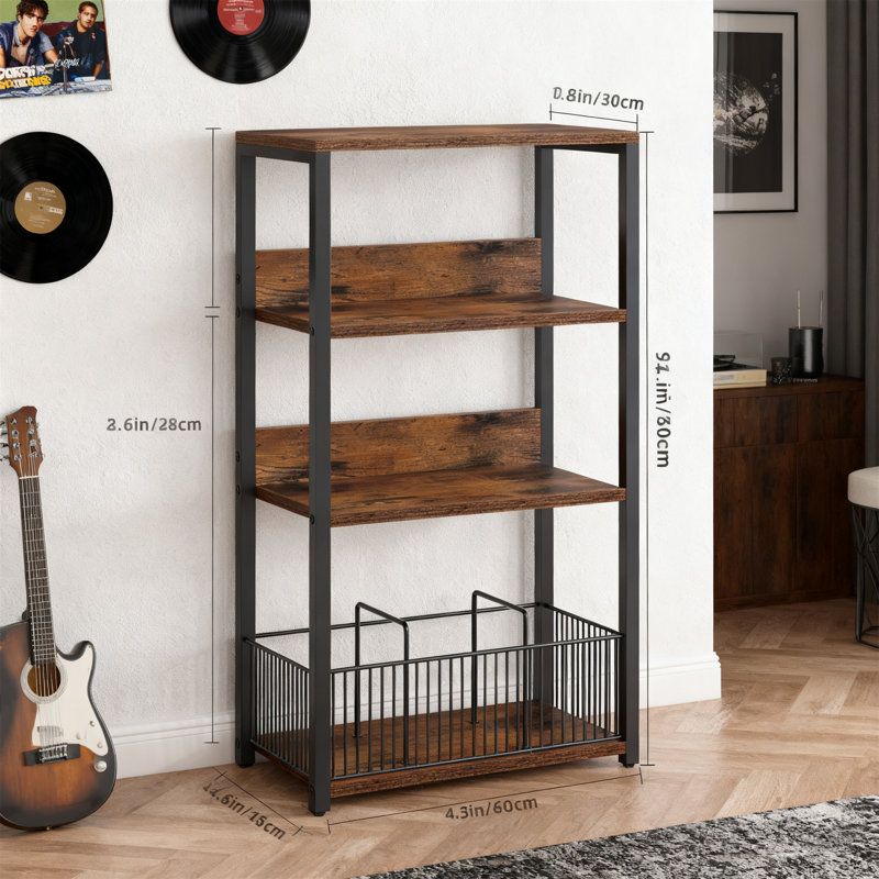 Record Player Stand Set Of 2, 3-Tier End Table, Holds 120 Albums, Brown