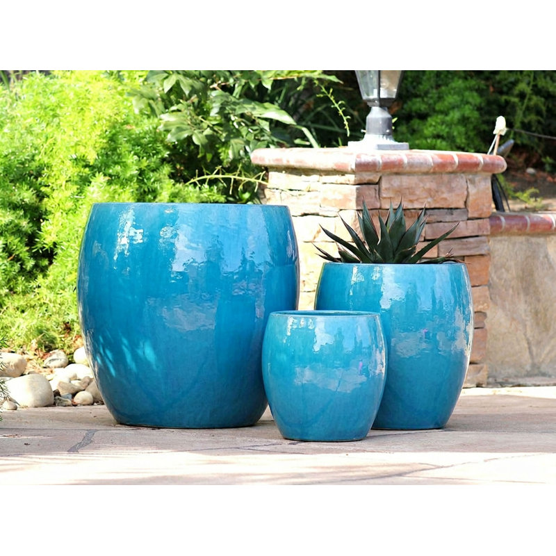 Pots de fleurs en grès Jams, grand format, ensemble de 3 - Intérieur/Extérieur, Matte Black